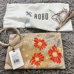 HOBO Beige Clutch with Red Floral Design